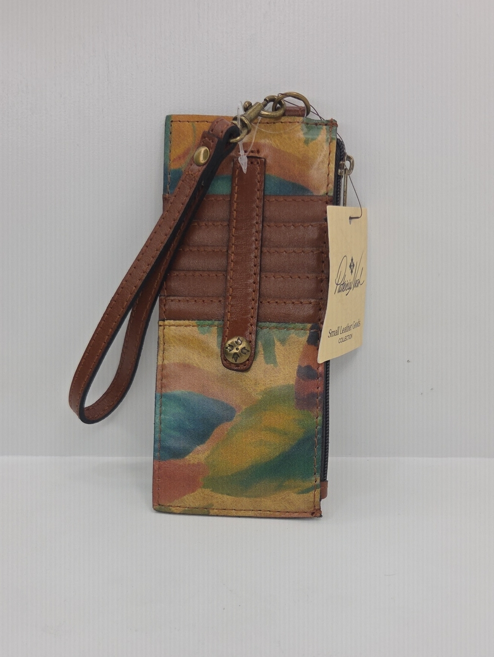 Patricia Nash Multicolor Canvas Wristlet with Brown Leather Trim